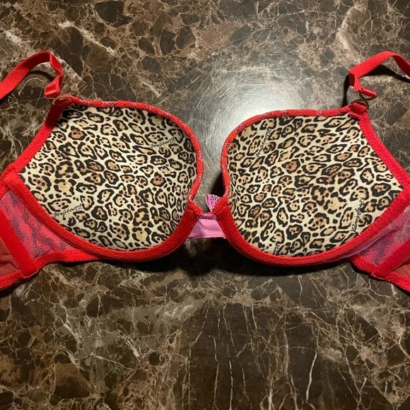 Victoria's Secret Red Very Sexy Padded Demi Leopard Print Bra 34B - Picture 3 of 6